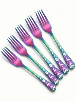 YELONA - Rainbow Christmas Festive Engraved Motif Dinner Forks (Pack of 5)