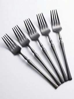 YELONA - Charcoal Black Premium Long Handle Korean Dinner Forks (Pack of 5)