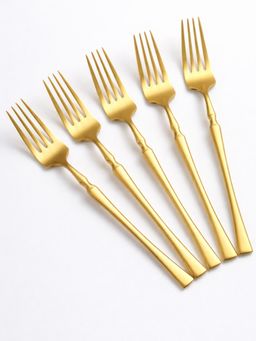 YELONA - Aurum Gold Premium Long Handle Korean Dinner Forks (Pack of 5)