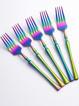 YELONA - Rainbow Premium Long Handle Korean Dinner Forks (Pack of 5)
