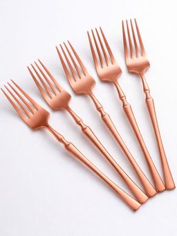 YELONA - Rosegold Premium Long Handle Korean Dinner Forks (Pack of 5)