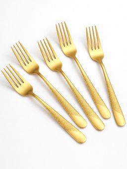 YELONA - Aurum Gold Elegant Textured Design Premium Dinner Forks (Pack of 5)