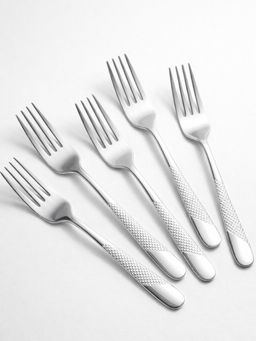 YELONA - Sterling Silver Elegant Textured Design Premium Dinner Forks (Pack of 5)