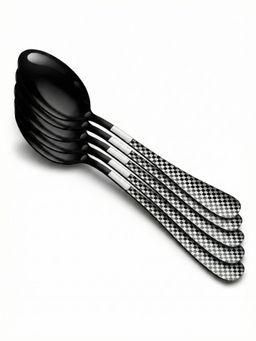YELONA - Premium Checks Handle Charcoal Black Dinner Spoons (Pack of 5)