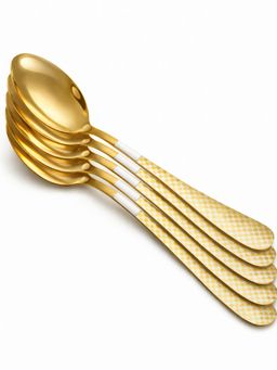 YELONA - Aurum Gold Premium Checks Handle Dinner Spoons (Pack of 5)