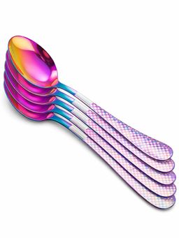 YELONA - Rainbow Premium Checks Handle Dinner Spoons (Pack of 5)