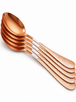 YELONA - Rosegold Premium Checks Handle Dinner Spoons (Pack of 5)