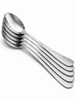 YELONA - Sterling Silver Premium Checks Handle Dinner Spoons (Pack of 5)