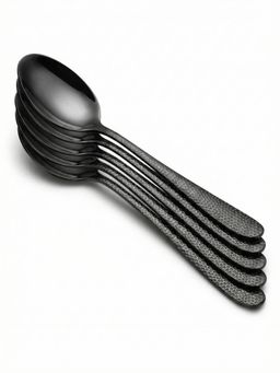YELONA - Hammered Finish Charcoal Black Dinner Spoons (Pack of 5)