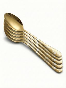 YELONA - Aurum Gold Floral Engraved Design Dinner Spoons (Pack of 5)