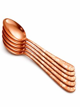 YELONA - Rosegold Floral Engraved Design Dinner Spoons (Pack of 5)
