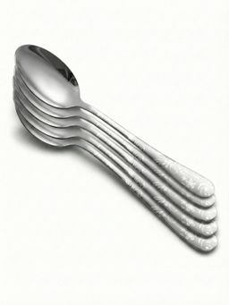 YELONA - Sterling Silver Floral Engraved Design Dinner Spoons (Pack of 5)