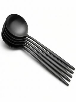 YELONA - Elegant French Style Matte Charcoal Black Premium Dinner Spoons (Pack of 5)
