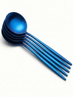 YELONA - Elegant French Style Matte Sapphire Blue Premium Dinner Spoons (Pack of 5)