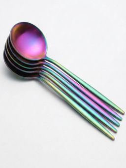 YELONA - Elegant French Style Matte Rainbow Premium Dinner Spoons (Pack of 5)