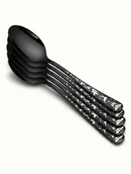 YELONA - Charcoal Black Christmas Festive Engraved Motif Dinner Spoons (Pack of 5)