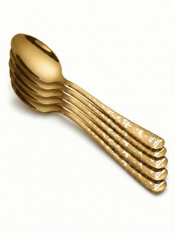 YELONA - Aurum Gold Christmas Festive Engraved Motif Dinner Spoons (Pack of 5)