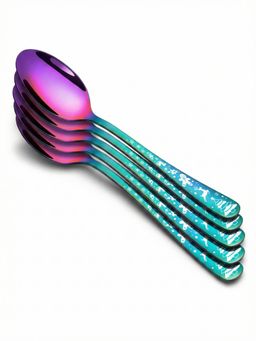 YELONA - Rainbow Christmas Festive Engraved Motif Dinner Spoons (Pack of 5)