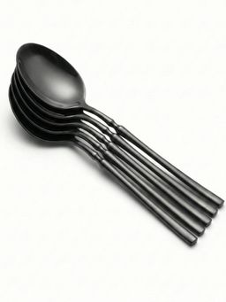 YELONA - Charcoal Black Premium Long Handle Korean Dinner Spoons (Pack of 5)