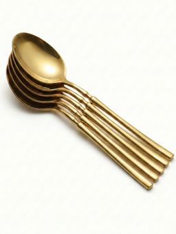 YELONA - Aurum Gold Premium Long Handle Korean Dinner Spoons (Pack of 5)