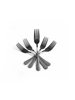 YELONA - Charcoal Black Premium Checks Handle Fruit Forks (Pack of 5)