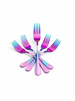 YELONA - Rainbow Premium Checks Handle Fruit Forks (Pack of 5)