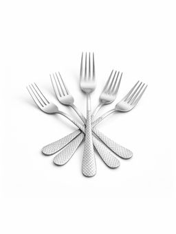 YELONA - Sterling Silver Premium Checks Handle Fruit Forks (Pack of 5)