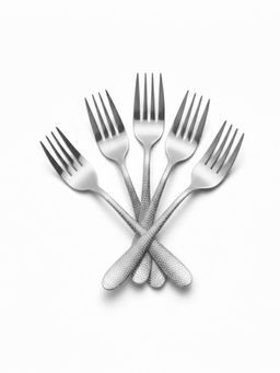 YELONA - Sterling Silver Hammered Finish Fruit Forks (Pack of 5)