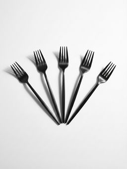 YELONA - Charcoal Black Elegant French Style Matte Premium Fruit Forks (Pack of 5)