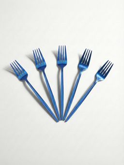 YELONA - Sapphire Blue Elegant French Style Matte Premium Fruit Forks (Pack of 5)