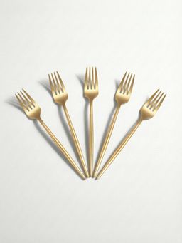 YELONA - Aurum Gold Elegant French Style Matte Premium Fruit Forks (Pack of 5)