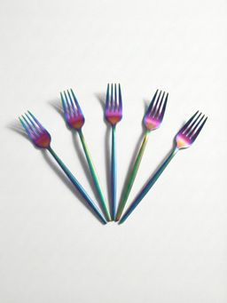 YELONA - Rainbow Elegant French Style Matte Premium Fruit Forks (Pack of 5)