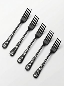 YELONA - Charcoal Black Christmas Festive Engraved Motif Fruit Forks (Pack of 5)