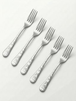 YELONA - Sterling Silver Christmas Festive Engraved Motif Fruit Forks (Pack of 5)
