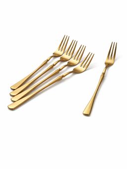 YELONA - Aurum Gold Premium Long Handle Korean Fruit Forks (Pack of 5)