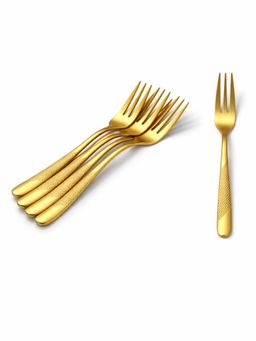 YELONA - Aurum Gold Elegant Textured Design Premium Fruit Forks (Pack of 5)