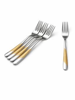 YELONA - Elegant Textured Sterling Silver with Golden Handle Fruit Forks (Pack of 5)