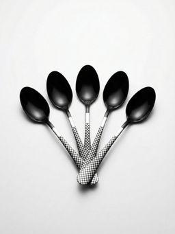 YELONA - Charcoal Black Premium Checks Handle Dessert Spoons (Pack of 5)