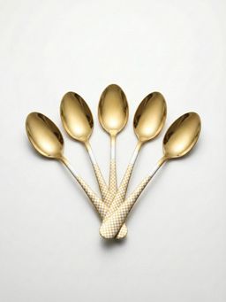 YELONA - Aurum Gold Premium Checks Handle Dessert Spoons (Pack of 5)
