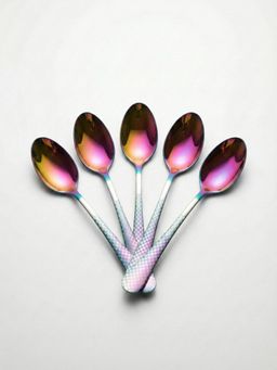 YELONA - Rainbow Premium Checks Handle Dessert Spoons (Pack of 5)