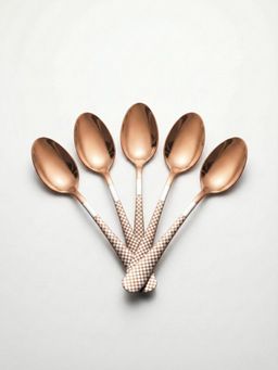 YELONA - Rosegold Premium Checks Handle Dessert Spoons (Pack of 5)