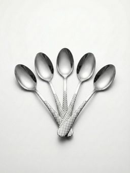 YELONA - Sterling Silver Premium Checks Handle Dessert Spoons (Pack of 5)