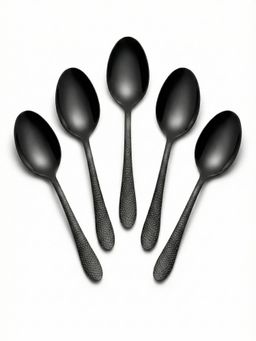YELONA - Charcoal Black Hammered Finish Dessert Spoons (Pack of 5)