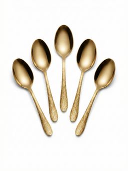 YELONA - Aurum Gold Hammered Finish Dessert Spoons (Pack of 5)