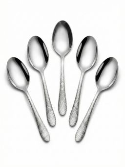 YELONA - Sterling Silver Hammered Finish Dessert Spoons (Pack of 5)