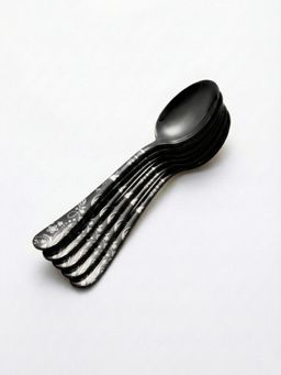 YELONA - Charcoal Black Floral Engraved Design Dessert Spoons (Pack of 5)
