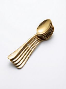 YELONA - Aurum Gold Floral Engraved Design Dessert Spoons (Pack of 5)