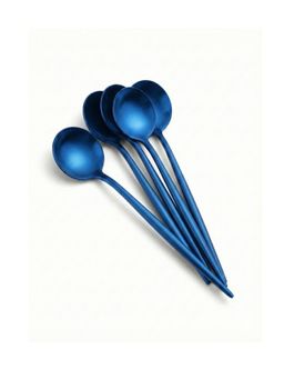 YELONA - Sapphire Blue Elegant French Style Matte Premium Dessert Spoons (Pack of 5)