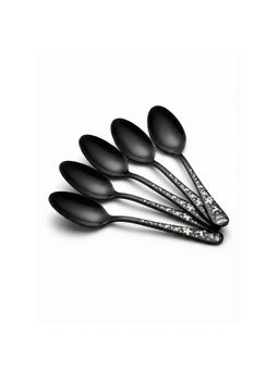 YELONA - Charcoal Black Christmas Festive Engraved Motif Dessert Spoons (Pack of 5)