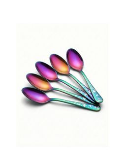 YELONA - Rainbow Christmas Festive Engraved Motif Dessert Spoons (Pack of 5)